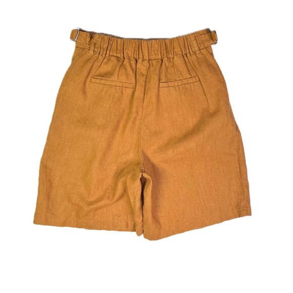 Reserved Size S Toffee Brown Shorts Adjustable Side Straps Pleat Front High Rise - Picture 2 of 9